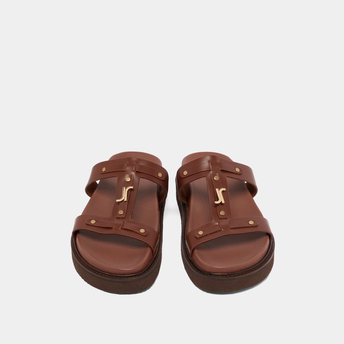 Platform sandals in brown glazed leather | LUANA