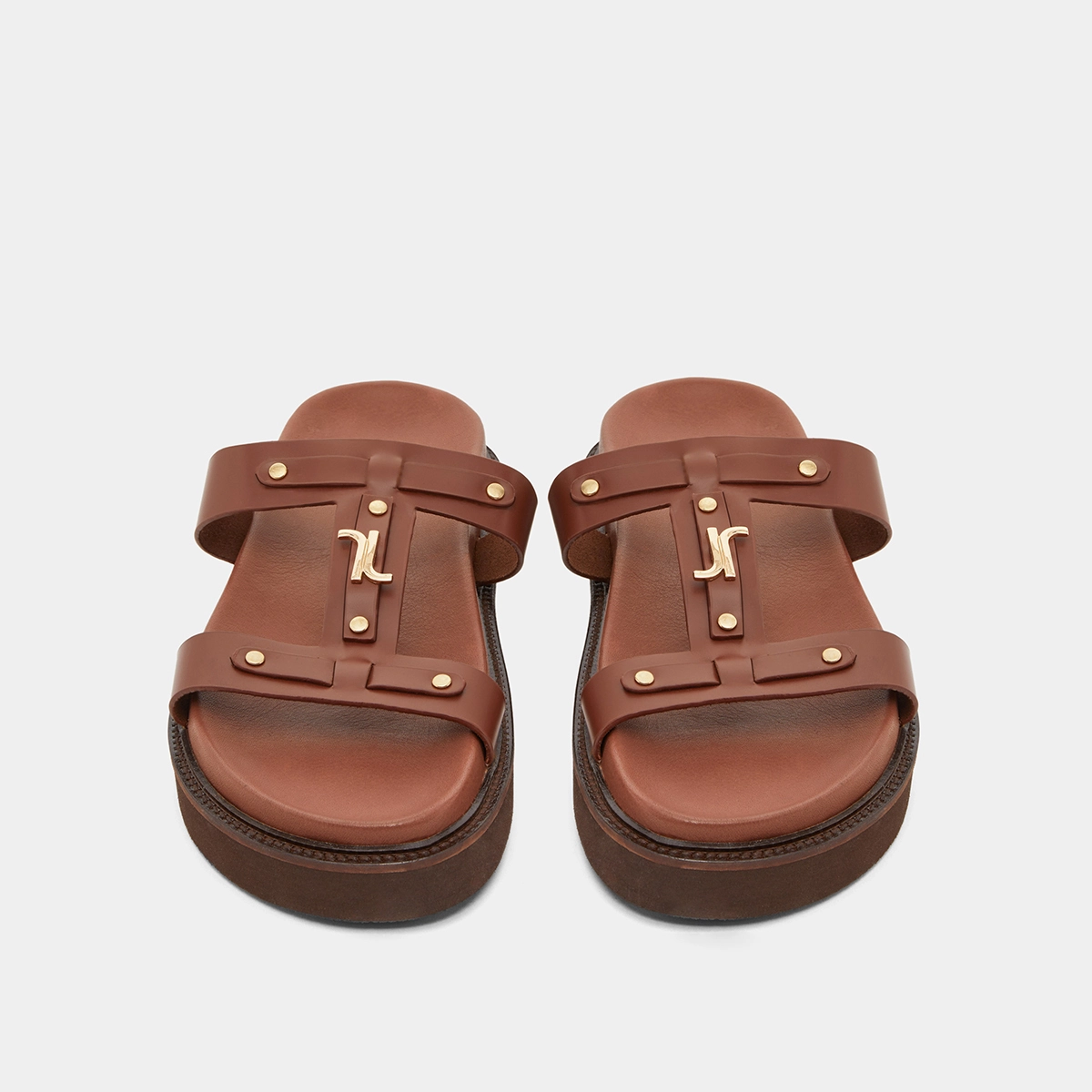 Platform sandals in brown glazed leather | LUANA
