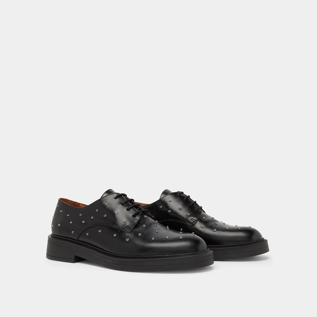 Derbies with silver details in black leather | ABEILLE