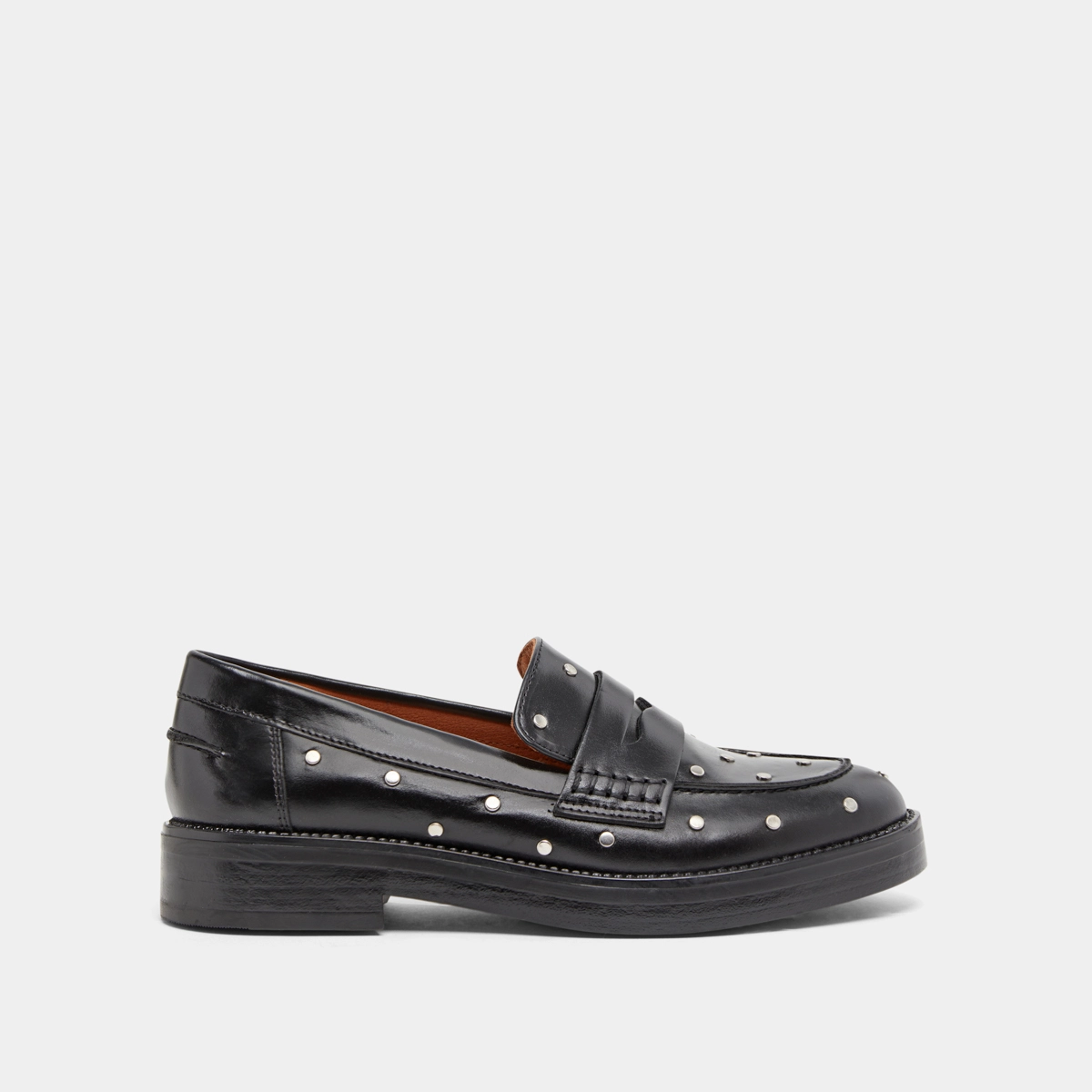 Loafers with silver details in black leather | MIRNOU