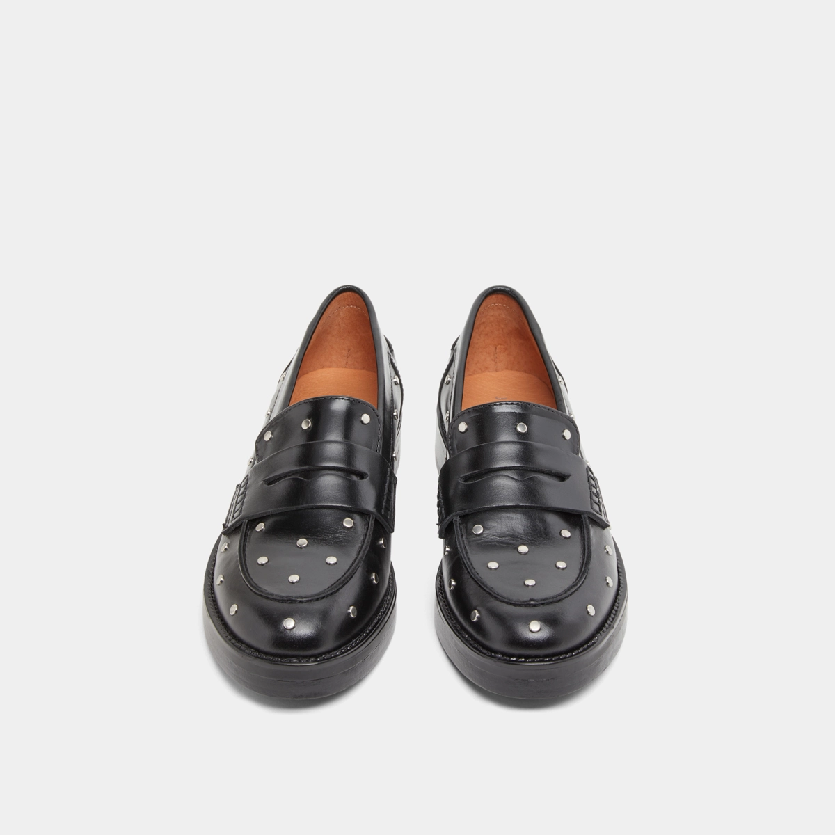 Loafers with silver details in black leather | MIRNOU