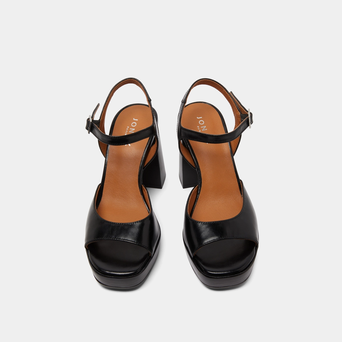 High-heeled sandals and platforms in black leather | BAMBA