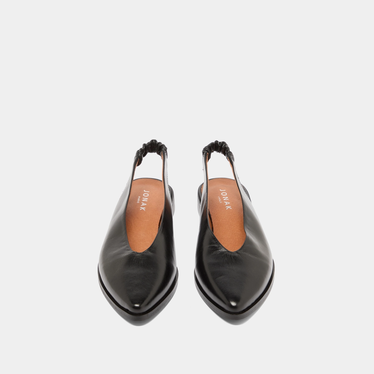 Ballet flats with open backs in black leather | ACAJOU