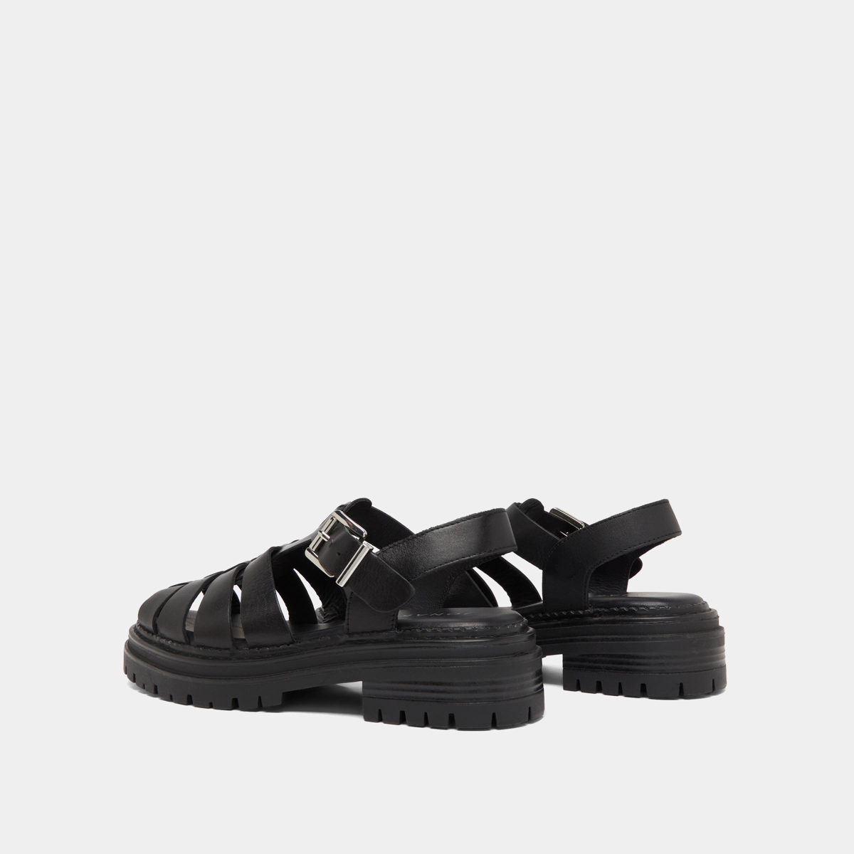 Platform sandals with wide straps in black leather | ABRAHAM