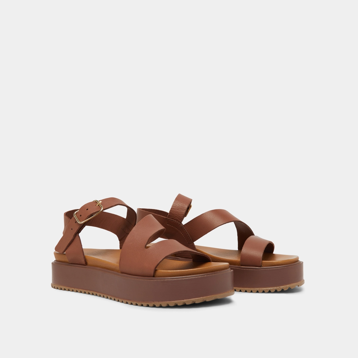 Platform sandals with straps in brown leather | ISAURE