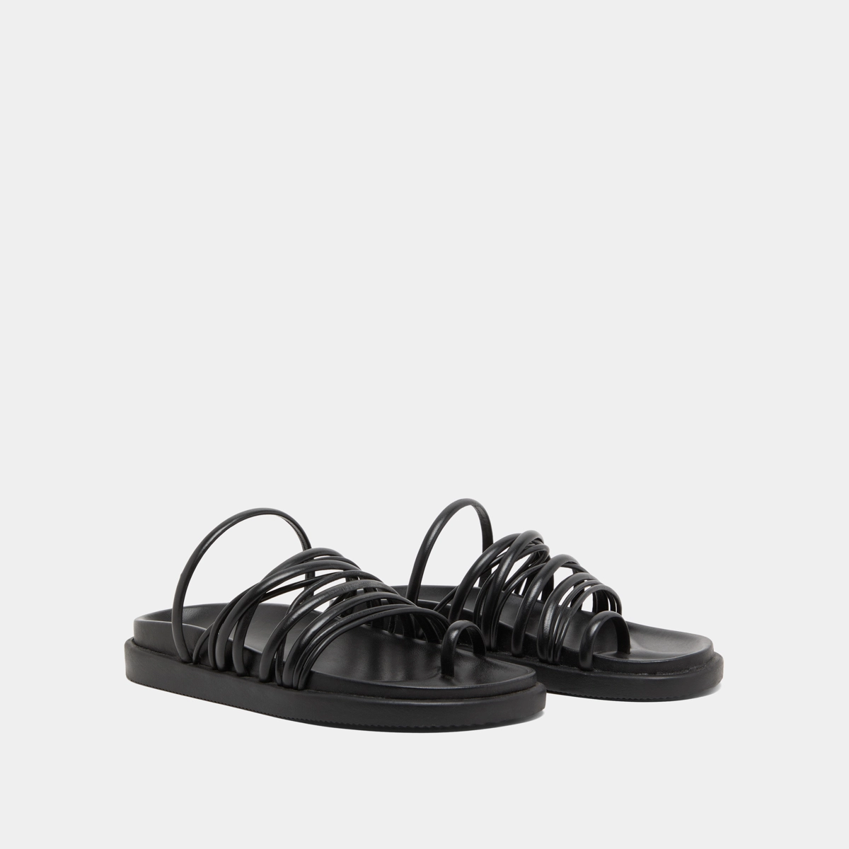 Multi-strap sandals in black leather | WALKMAN