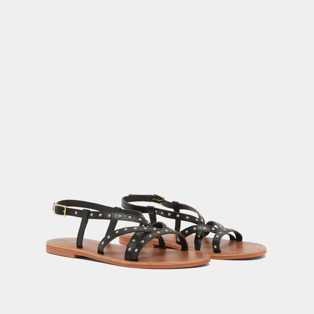 Plagettes with thin straps in black leather | WATERLOO