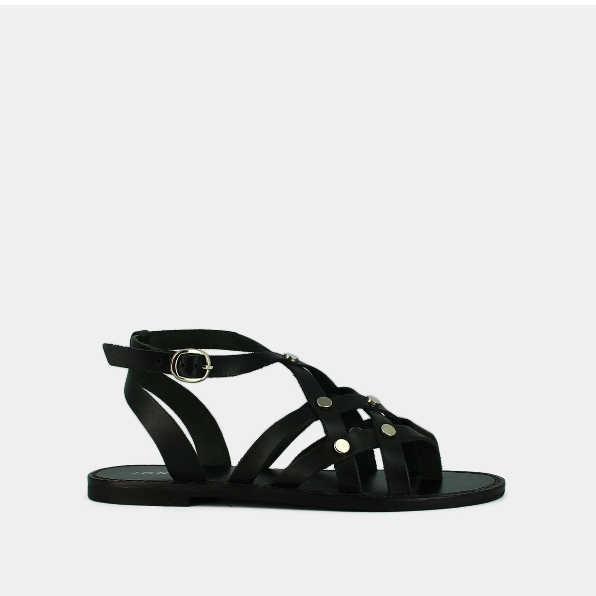 Plagettes with buckles and multiple straps in black leather | WULIA