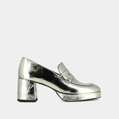 Loafers with platforms in silver leather | voltura