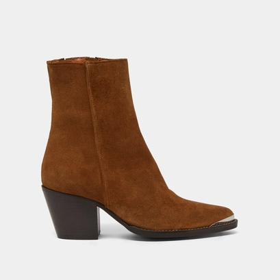 Silver-toe lowboots in cognac suede | DIODE