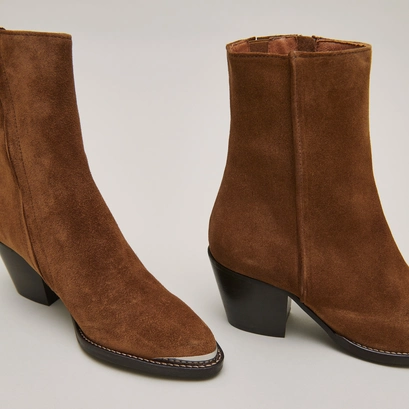 Silver-toe lowboots in cognac suede | DIODE