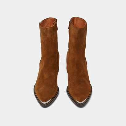 Silver-toe lowboots in cognac suede | DIODE