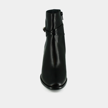 Ankle boots with high heels and gold charms in black leather | drame