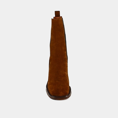 Heeled ankle boots with square toes in brown suede | dallant