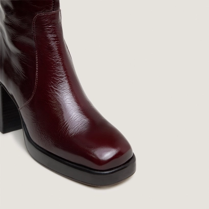 Ankle boots with platforms in dark brown shiny leather | brigand