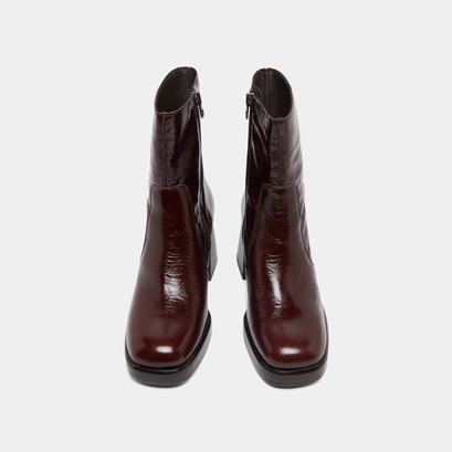 Ankle boots with platforms in dark brown shiny leather | brigand