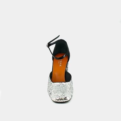 Mary jane with straps in silver and black glitter and patent | douggie