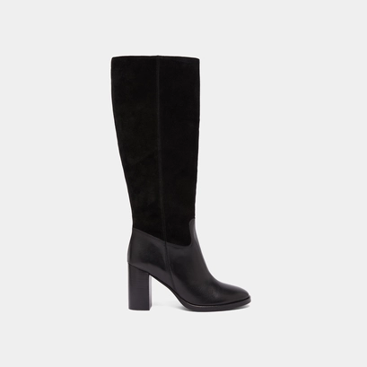 Heeled boots in black suede and black leather | down