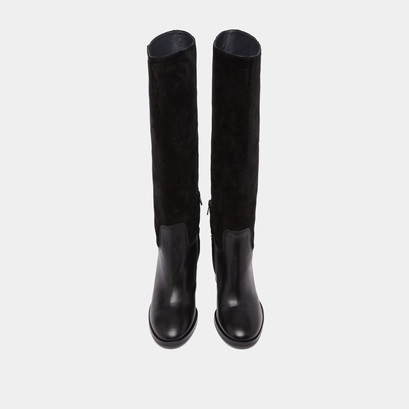 Heeled boots in black suede and black leather | down