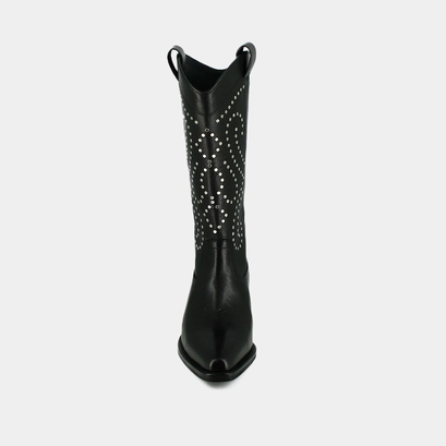 Boots with beveled heels in black leather | dynastie