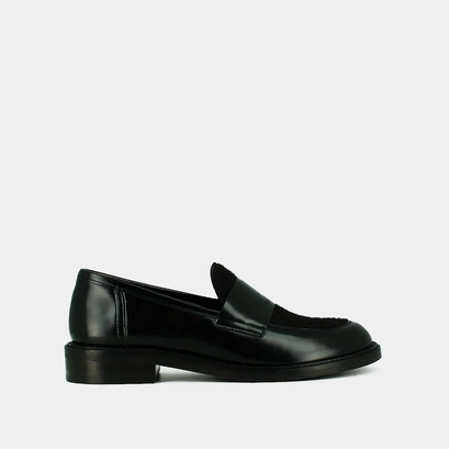 Round-toed college loafers - Jonak x Schott in black glazed leather | DISTRICT
