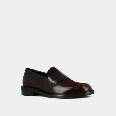 Round-toed college loafers - Jonak x Schott in burgundy glazed leather | DISTRICT