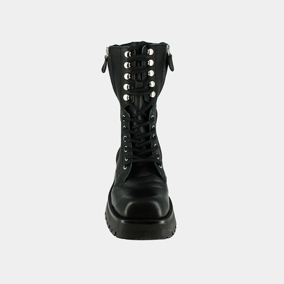 Ranger ankle boots with laces, zips and square toes - jonak x schott in black grained leather | broadway