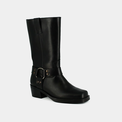 Boots with buckles in black greased leather | buffalo