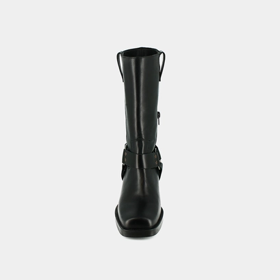 Boots with buckles in black greased leather | buffalo