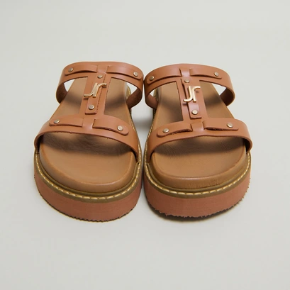 Platform sandals in cognac glazed leather | luana