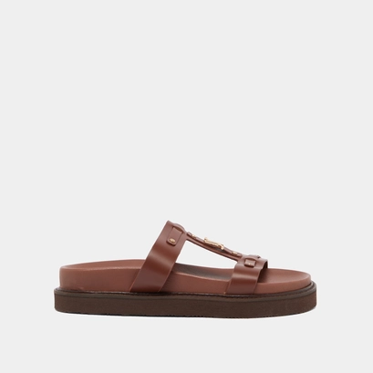Platform sandals in brown glazed leather | luana