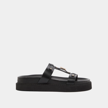 Platform sandals in black glazed leather | luana
