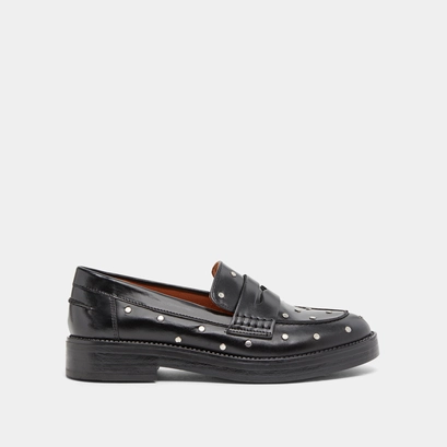 Loafers with silver details in black leather | mirnou