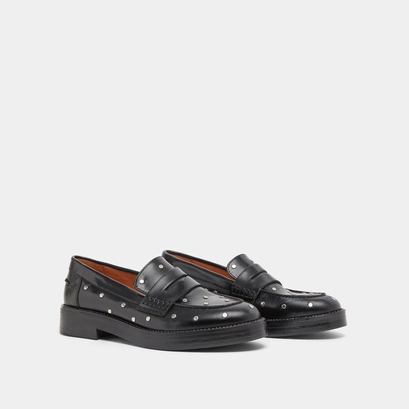 Loafers with silver details in black leather | mirnou
