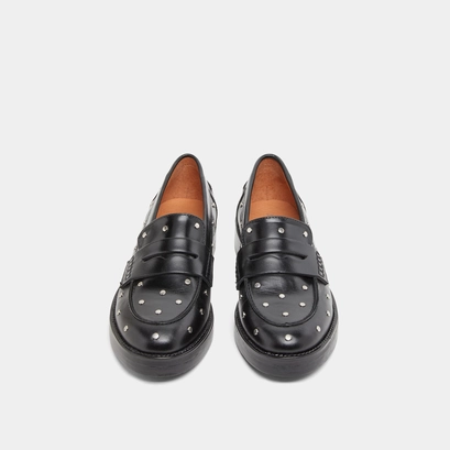 Loafers with silver details in black leather | mirnou