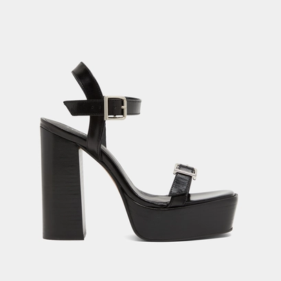 High-heeled sandals and platforms in black leather | BONHEUR