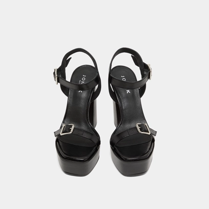 High-heeled sandals and platforms in black leather | BONHEUR