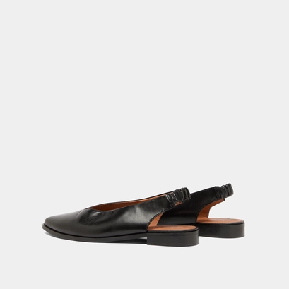 Ballet flats with open backs in black leather | acajou