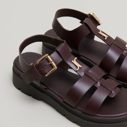 Platform sandals with monogram in brown leather | LONDRES