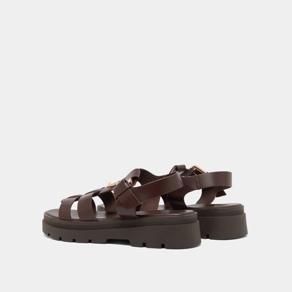 Platform sandals with monogram in brown leather | LONDRES