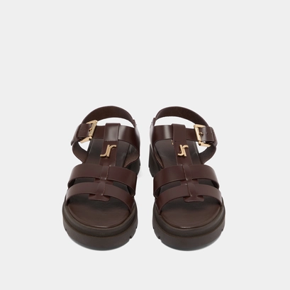 Platform sandals with monogram in brown leather | LONDRES