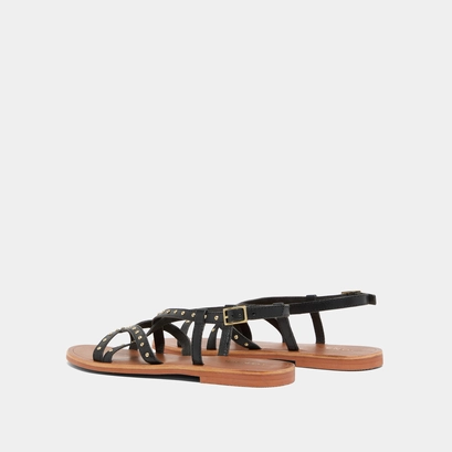 Plagettes with thin straps in black leather | waterloo