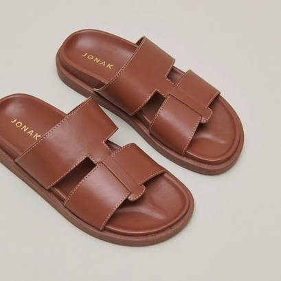 Open-toe mules in cognac leather | WESTMINSTER