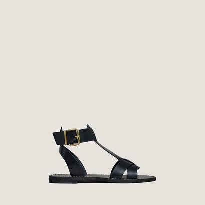 Buckle and strap sandals in black leather | whisper