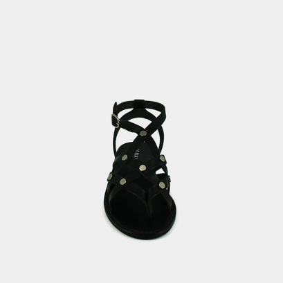 Plagettes with buckles and multiple straps in black leather | wulia