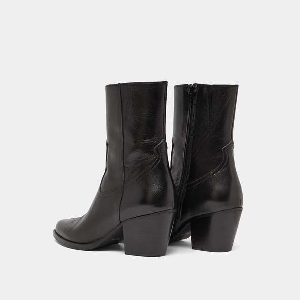 Heeled ankle boots with topstitch in black leather | DJAMENA