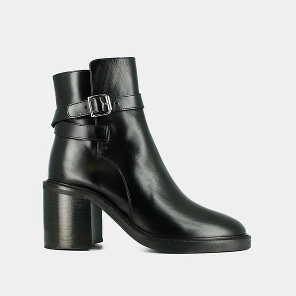 Ankle boots with high heels in black leather | DACTYLO