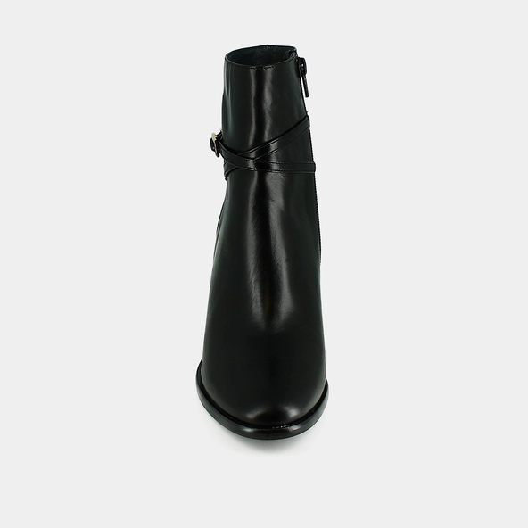 Ankle boots with high heels and gold charms in black leather | DRAME
