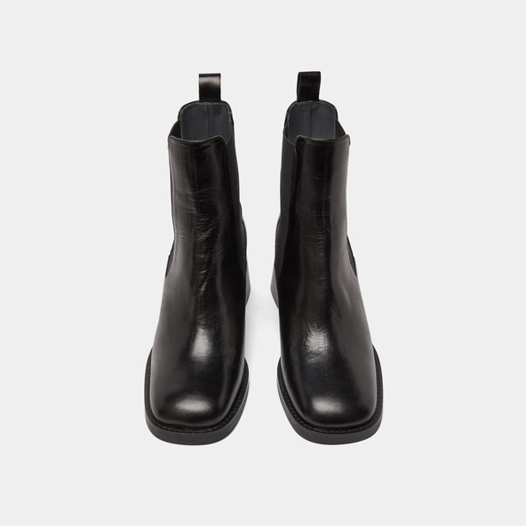 Ankle boots with elastics and chunky heels in black leather | DUCK
