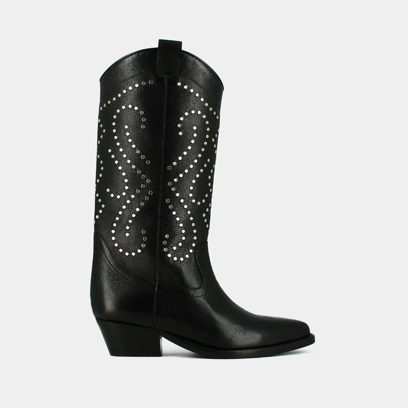 Boots with beveled heels in black leather | DYNASTIE